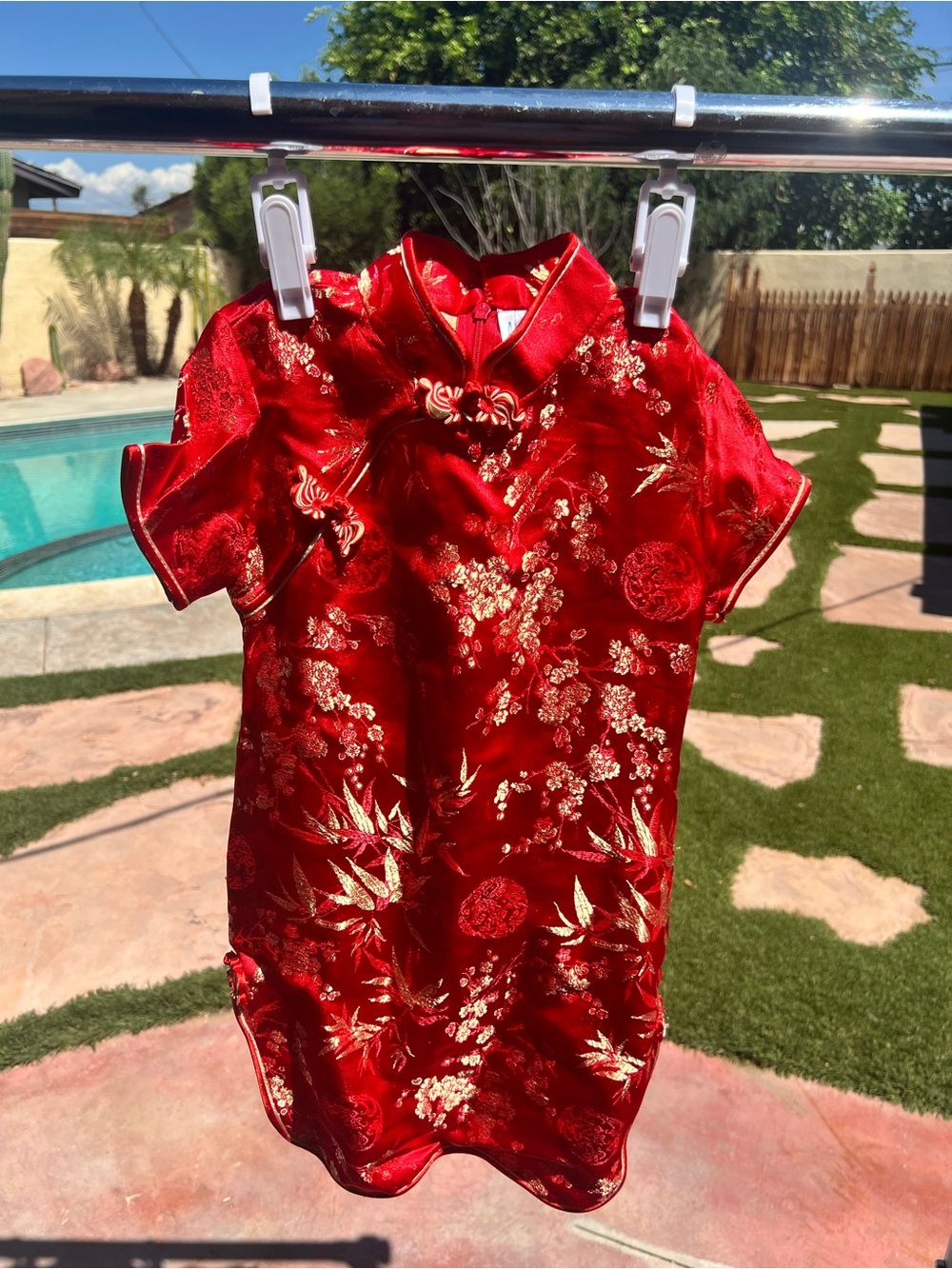 Girls' Red Floral Satin Cheongsam Dress - Traditional Formal